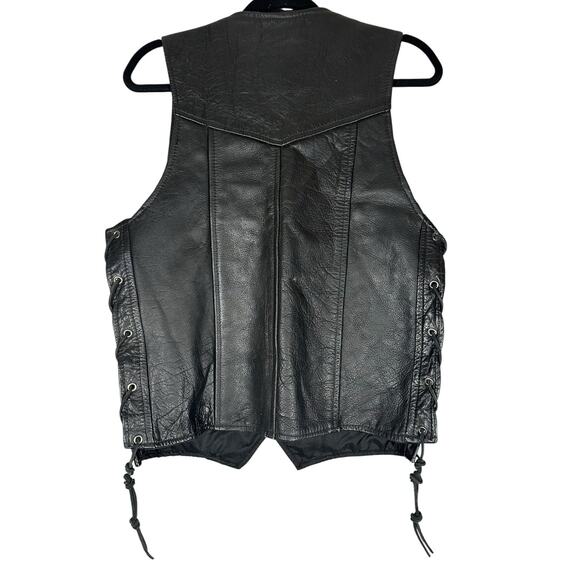 Vtg Genuine Leather Pro Rider Laced Motorcycle Vest Sz 40 Laconia NH‎ 90s Y2K - Picture 2 of 9